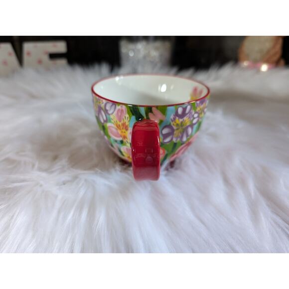 Potter's Studio Footed Coffee Red Mug with Beautiful Colorful Flowers New - Picture 7 of 9